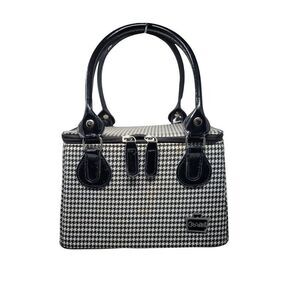 Black White Plaid Checked Houndstooth Bucket Bag Top Handle Twee Academia Coquet